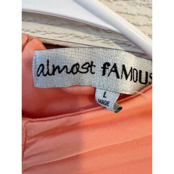 Almost Famous Ruched Bodycon Mini Dress Coral Orange Long Sleeve NWT Size L - Picture 5 of 7